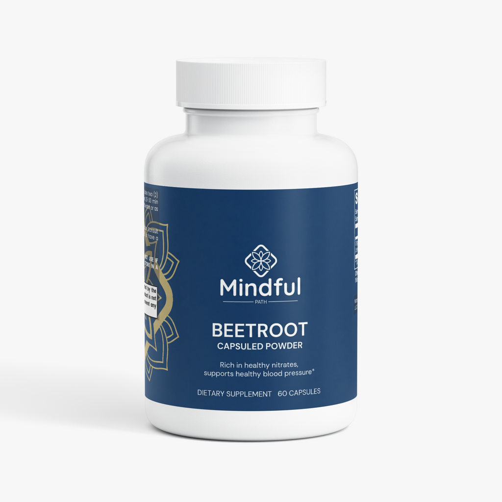 Beetroot supplement bottle - Mindful Path